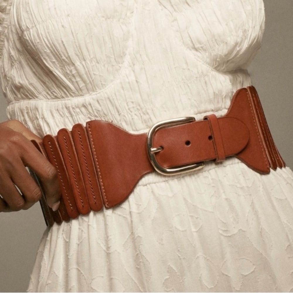 Anthropologie Tabitha Stretch Corset Belt Size S Brown leather